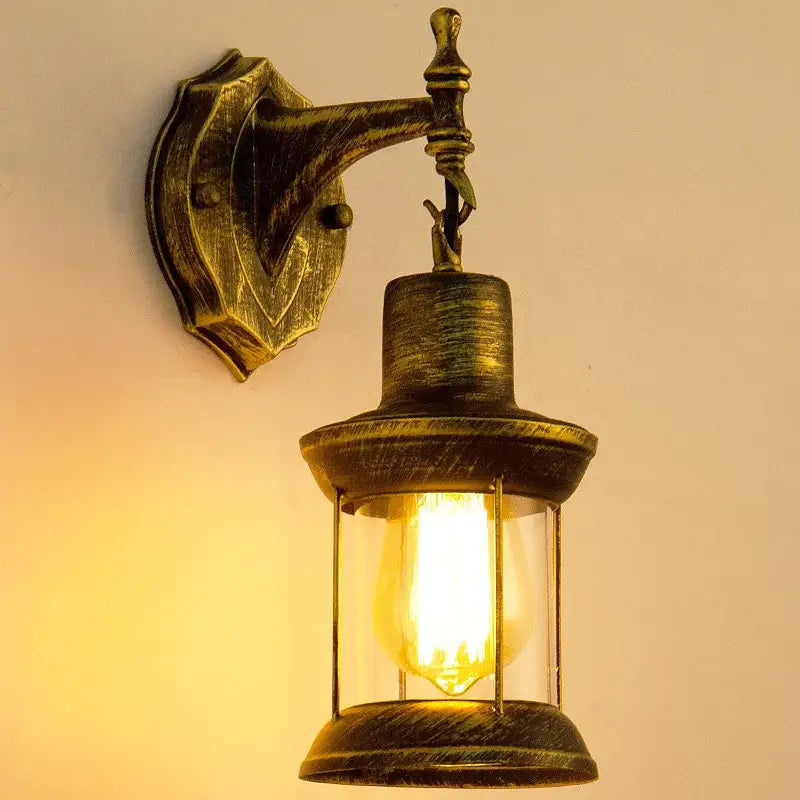 Antique Brass Glass Sconce with Sturdy Frame