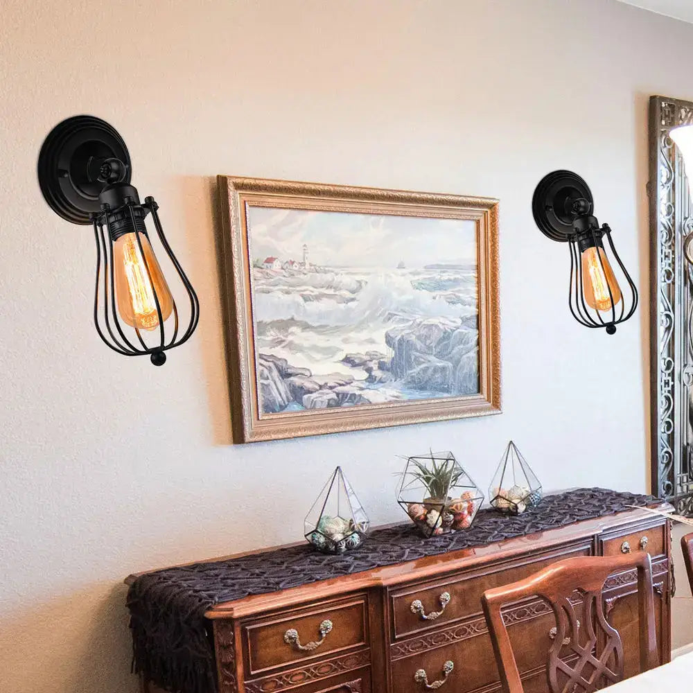 Rust Wire Cage Wall Lamp