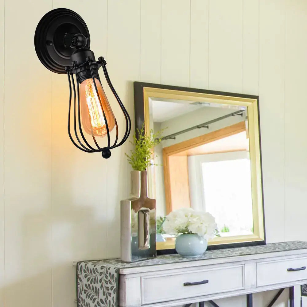 Rust Wire Cage Wall Lamp
