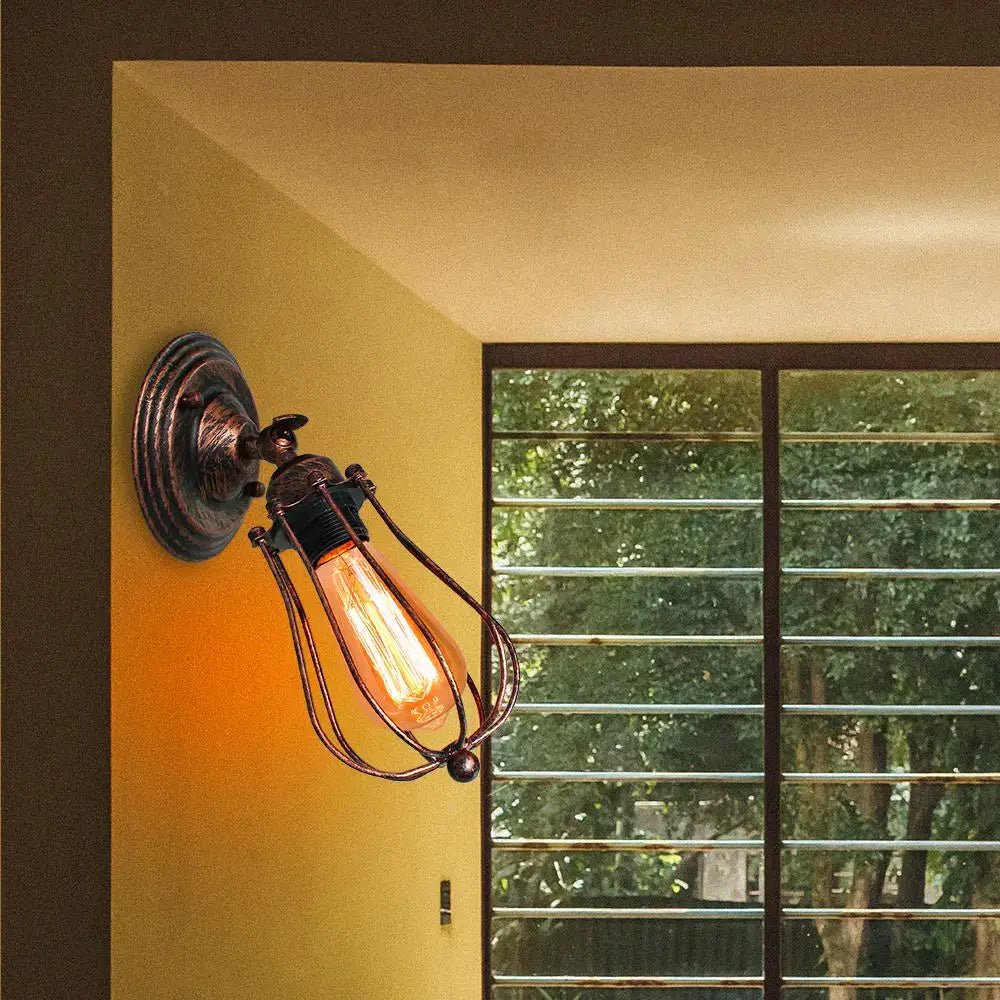 Rust Wire Cage Wall Lamp
