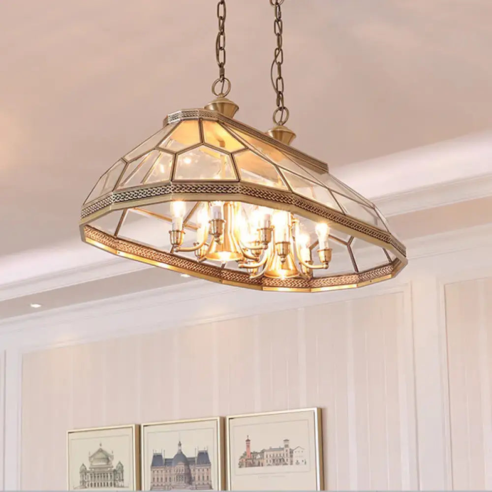 Brass Glass Twelve-Head Island Chandelier