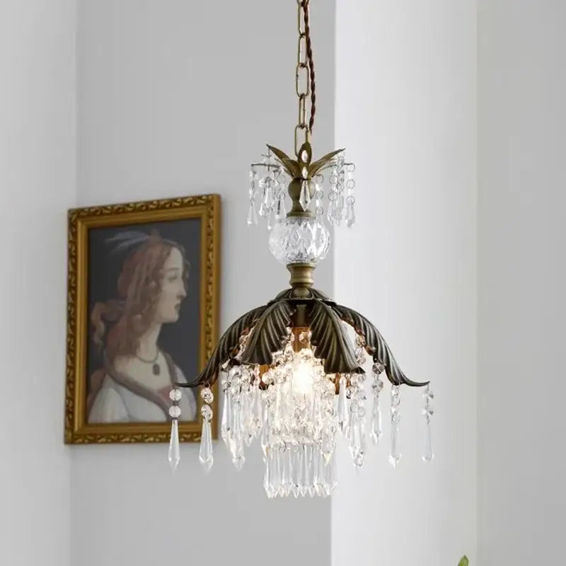 Brass Crystal Leaf Pendant