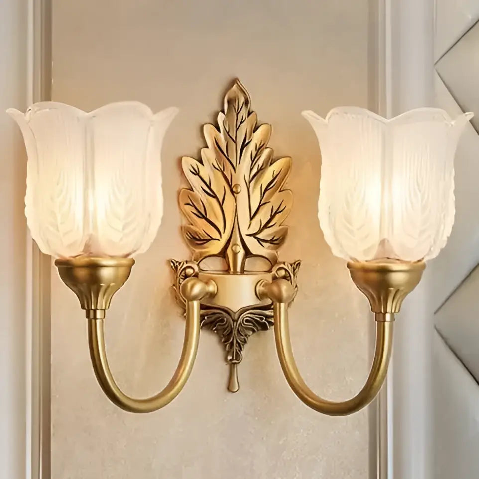 Antique Brass Tulip Wall Lamp Tri-Color Light