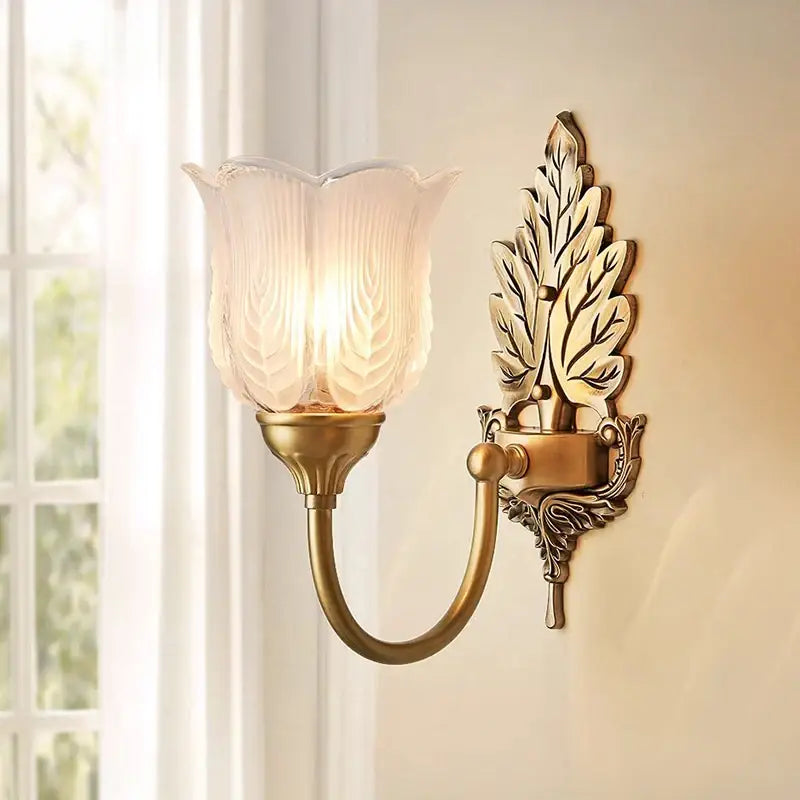 Antique Brass Tulip Wall Lamp Tri-Color Light