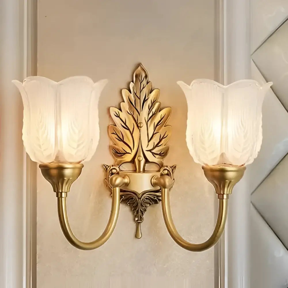 Antique Brass Tulip Wall Lamp Tri-Color Light