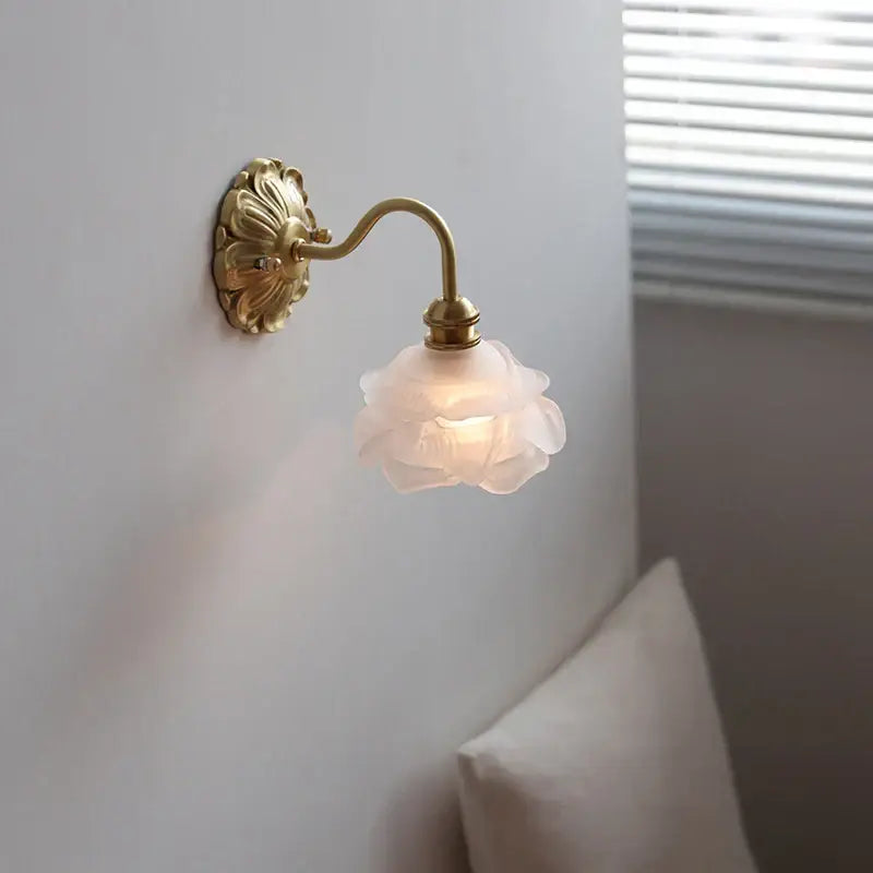 Brass Frosted Glass Antique Bedroom Wall Lamp