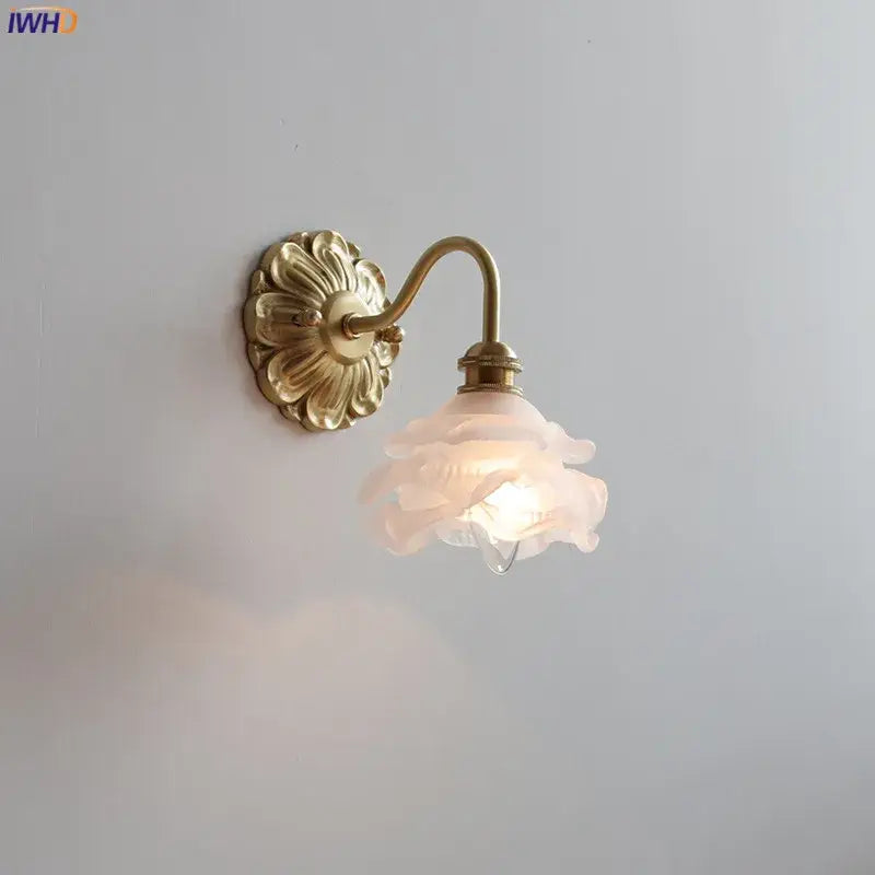 Brass Frosted Glass Antique Bedroom Wall Lamp