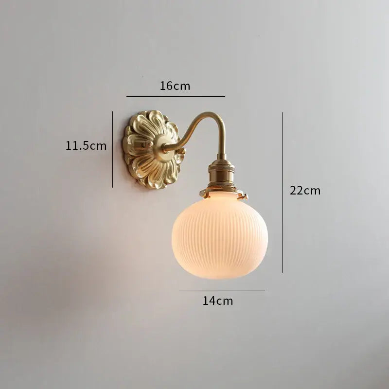 Brass Frosted Glass Antique Bedroom Wall Lamp