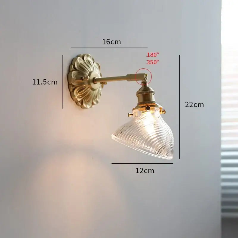 Brass Frosted Glass Antique Bedroom Wall Lamp