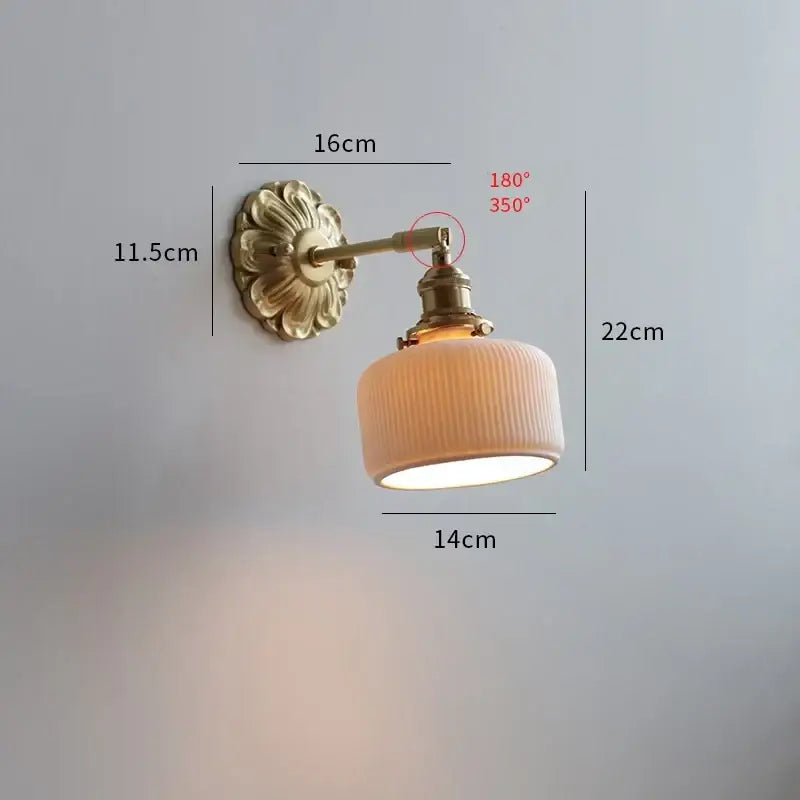 Brass Frosted Glass Antique Bedroom Wall Lamp