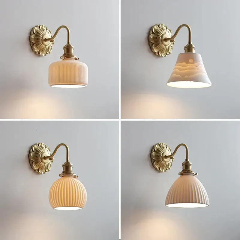 Brass Ribbed Glass Lights