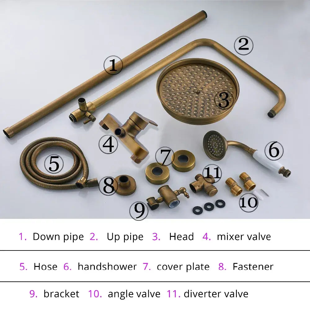 Brass Rainhead Handshower Set