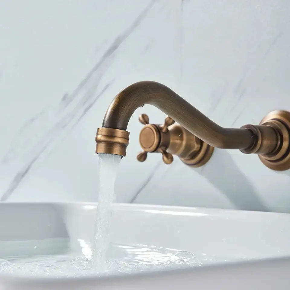 Antique Brass Basin Faucet Wall-Mounted