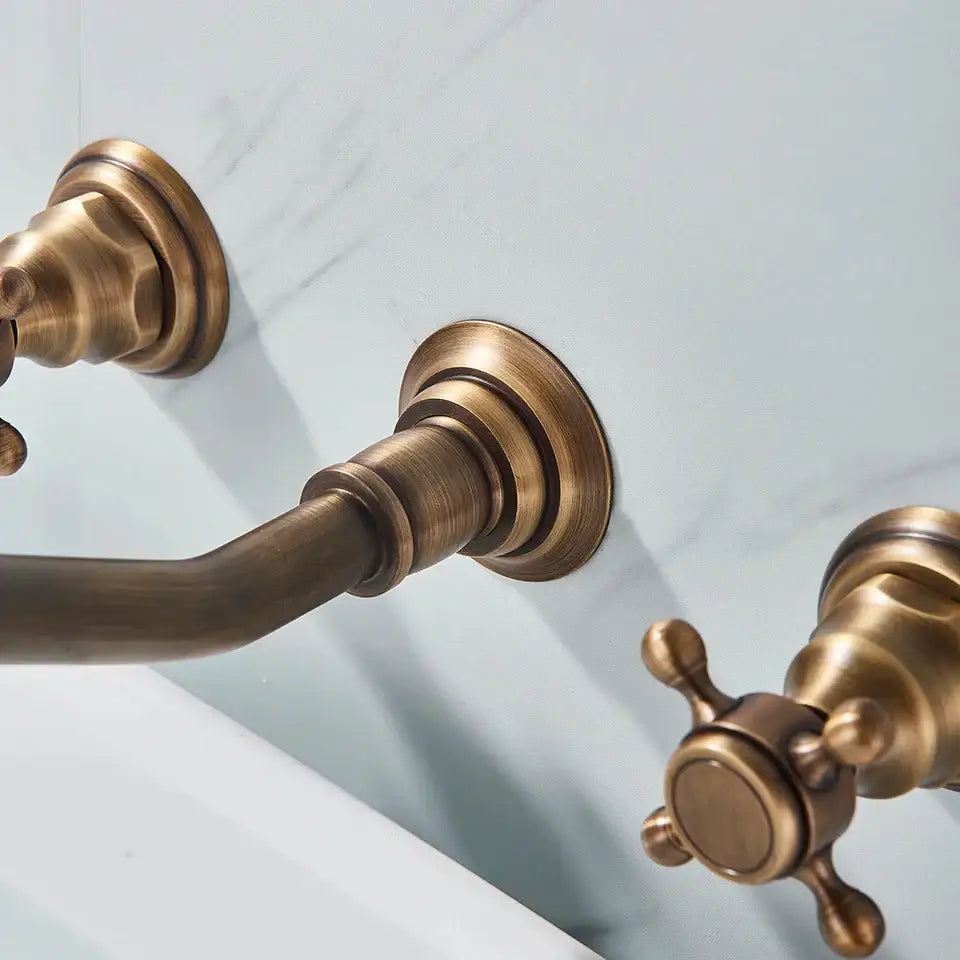 Antique Brass Basin Faucet Wall-Mounted