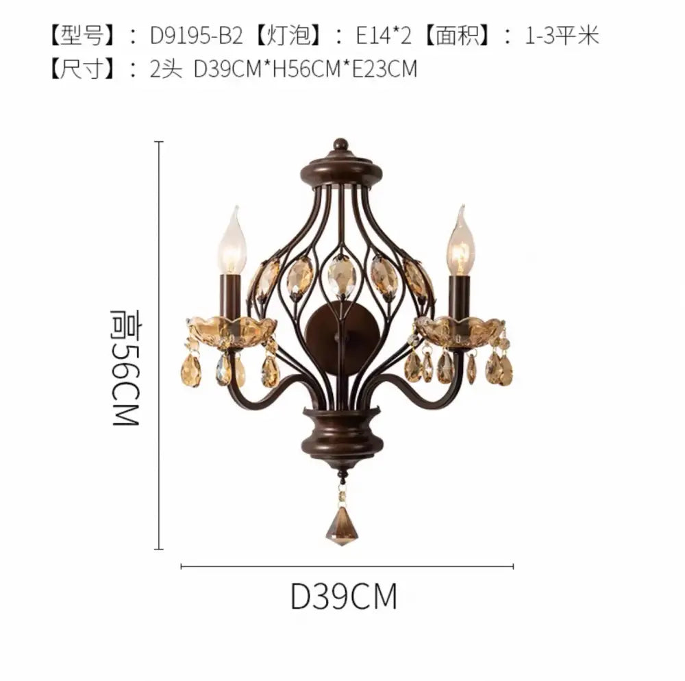 Bronze Crystal Wall Lamp with Antique Candle Style