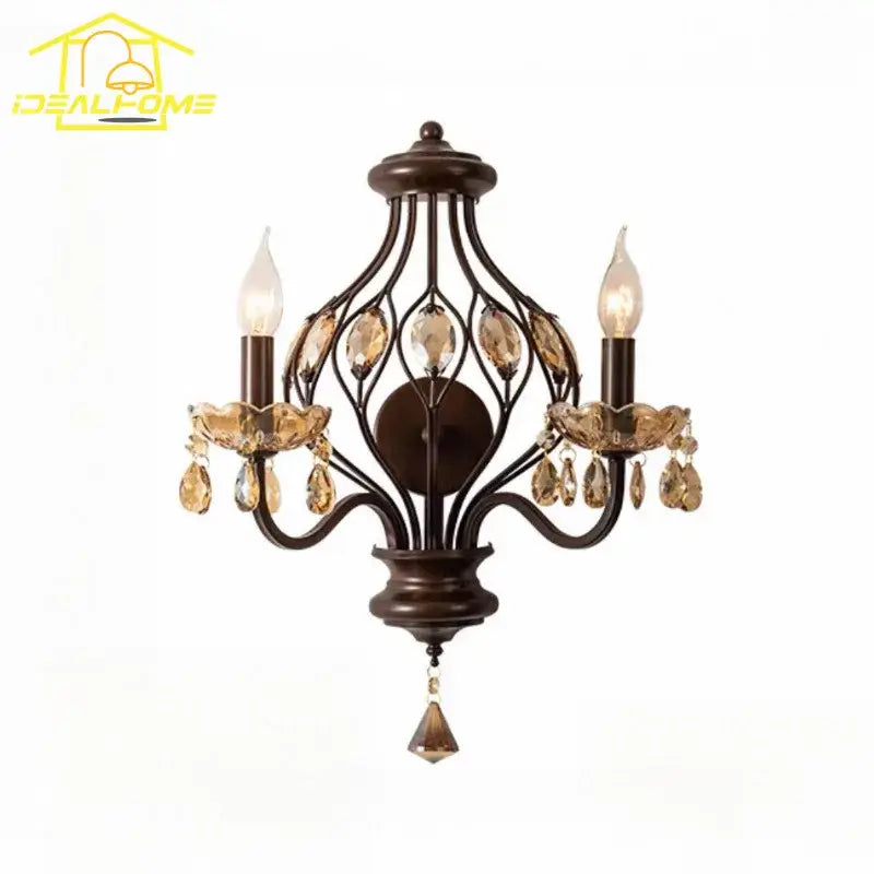 Bronze Crystal Wall Lamp with Antique Candle Style