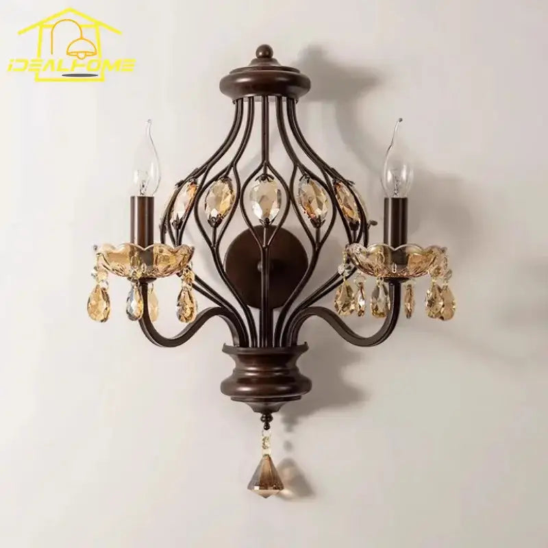 Bronze Crystal Wall Lamp with Antique Candle Style