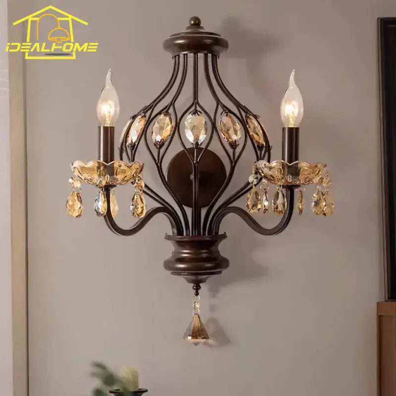Bronze Crystal Wall Lamp with Antique Candle Style