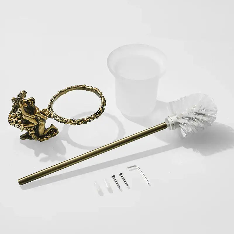 Gold Cherub Toilet Brush Set