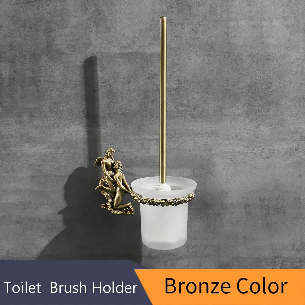 Gold Cherub Toilet Brush Set