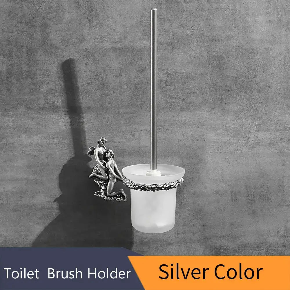 Gold Cherub Toilet Brush Set