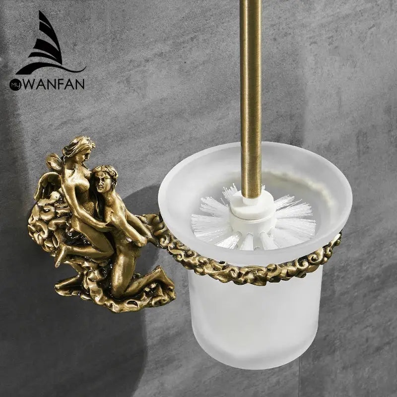 Gold Cherub Toilet Brush Set