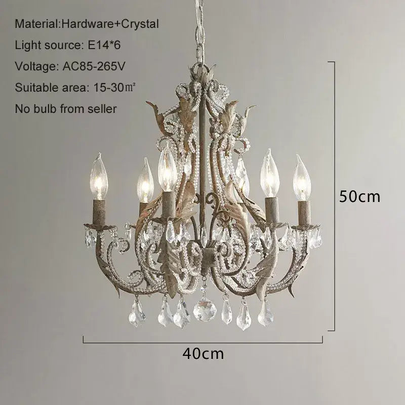 White Iron Crystal Chandelier 6-Head Vintage