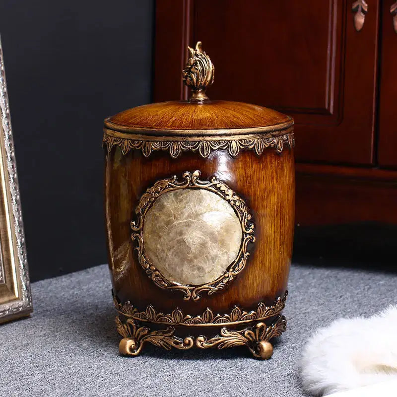 Wood Gold Covered Trash Can