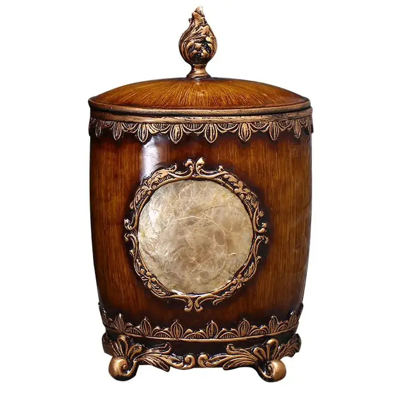 Wood Gold Covered Trash Can
