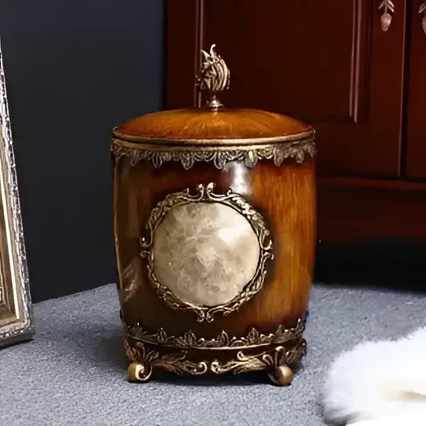 Wood Gold Covered Trash Can
