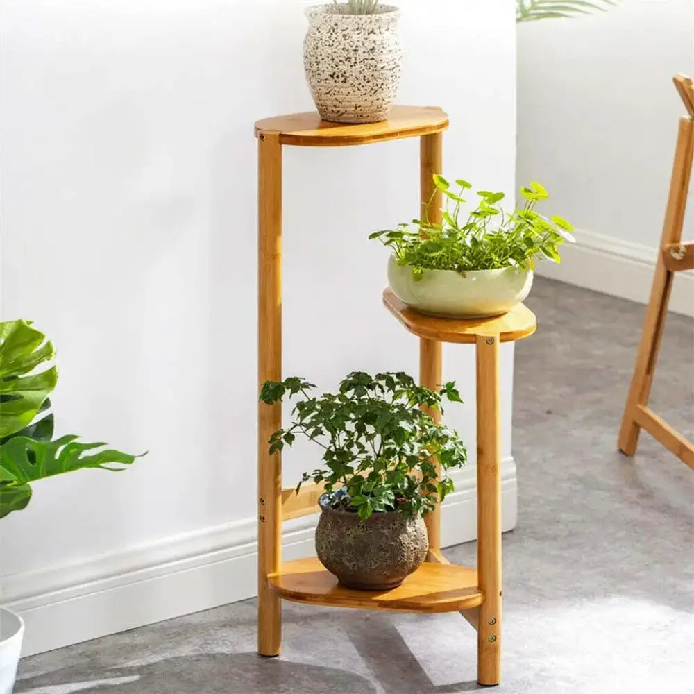 Bamboo Tiered Corner Plant Stand Three Tiers