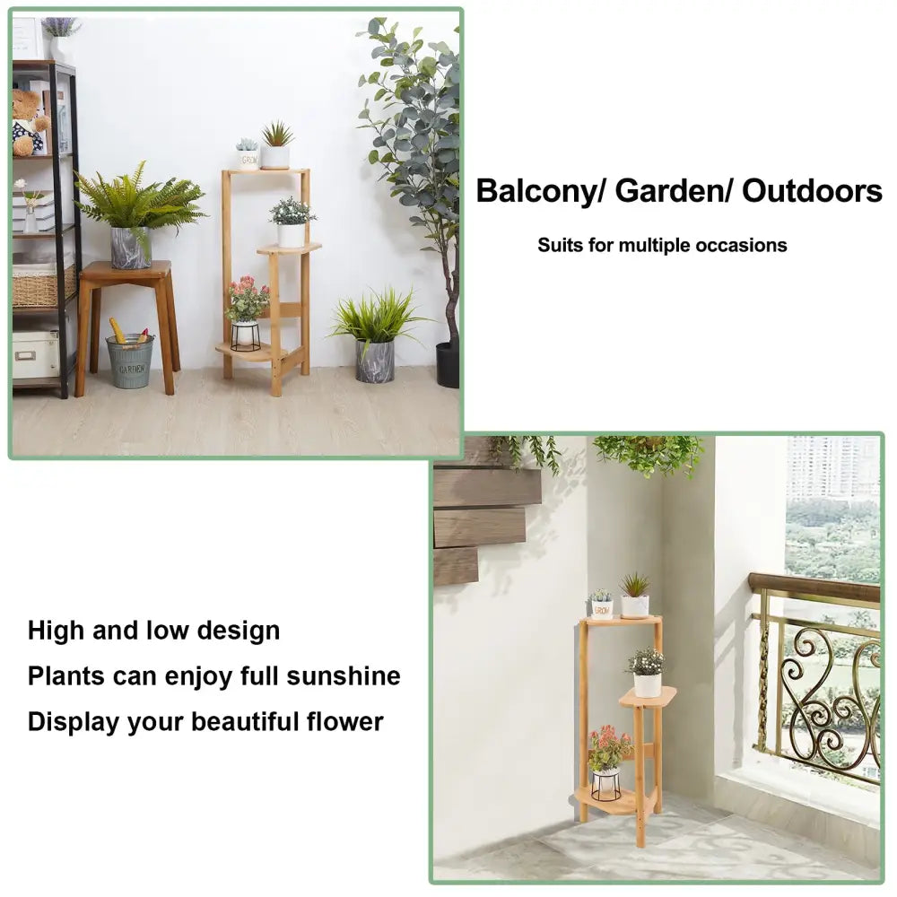 Bamboo Tiered Corner Plant Stand Three Tiers