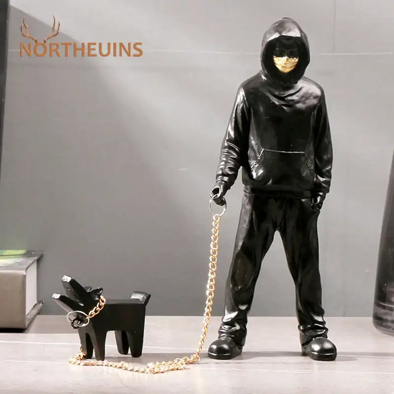 Black Resin Dog Walker
