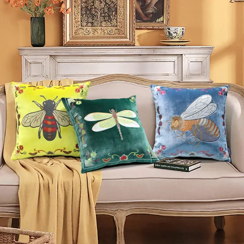 Bee Embroidery Cushion Cover