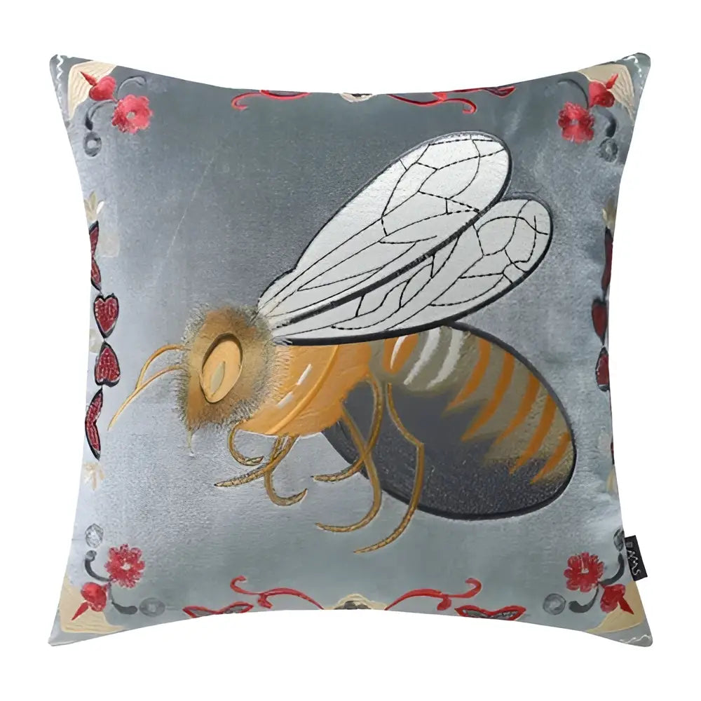 Bee Embroidery Cushion Cover