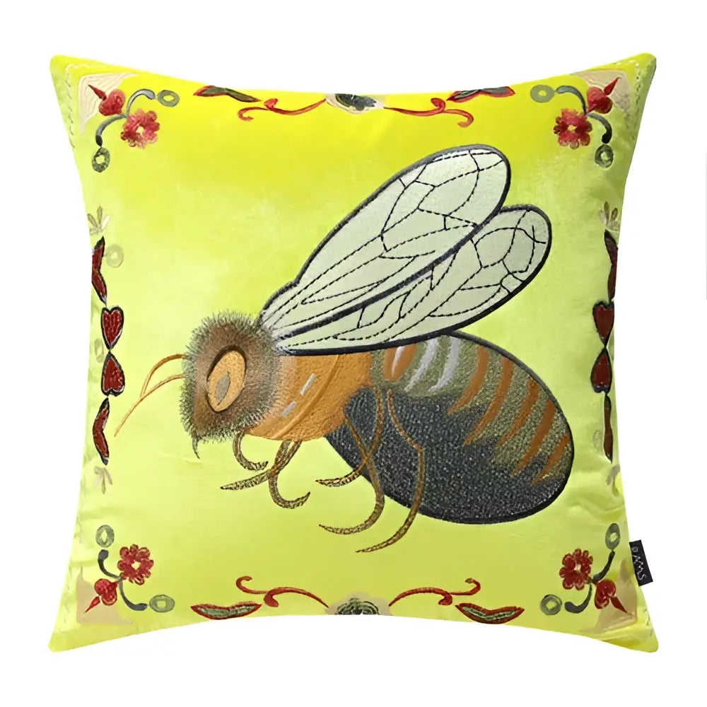 Bee Embroidery Cushion Cover