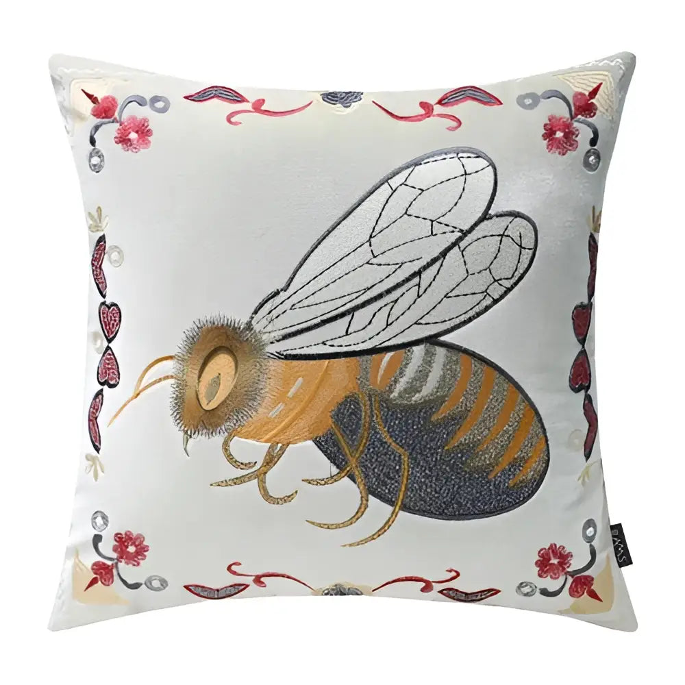 Bee Embroidery Cushion Cover