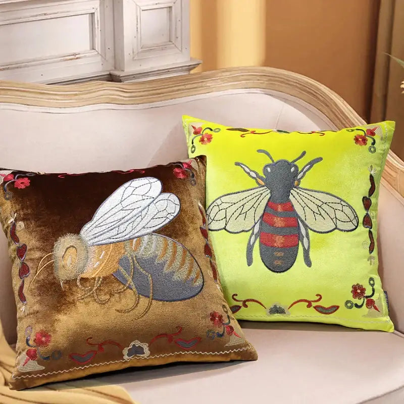 Bee Embroidery Cushion Cover