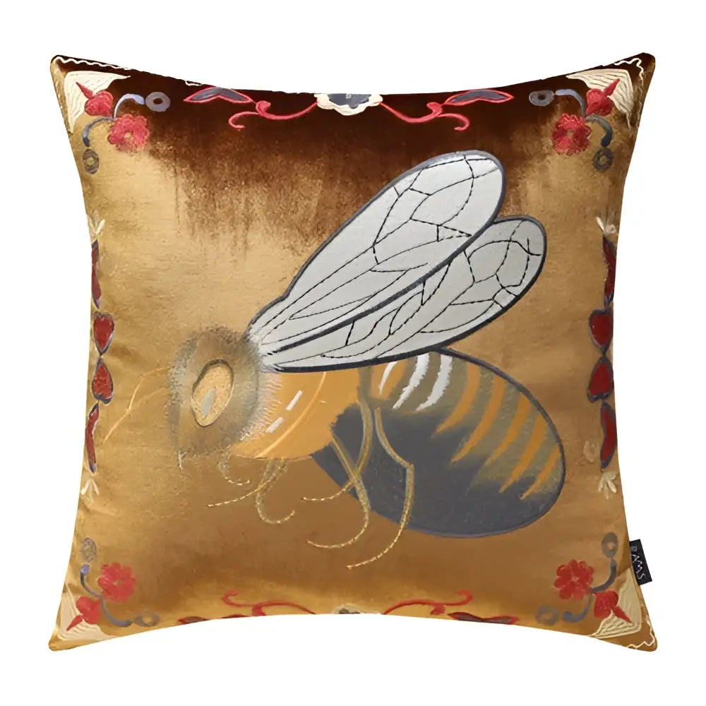 Bee Embroidery Cushion Cover