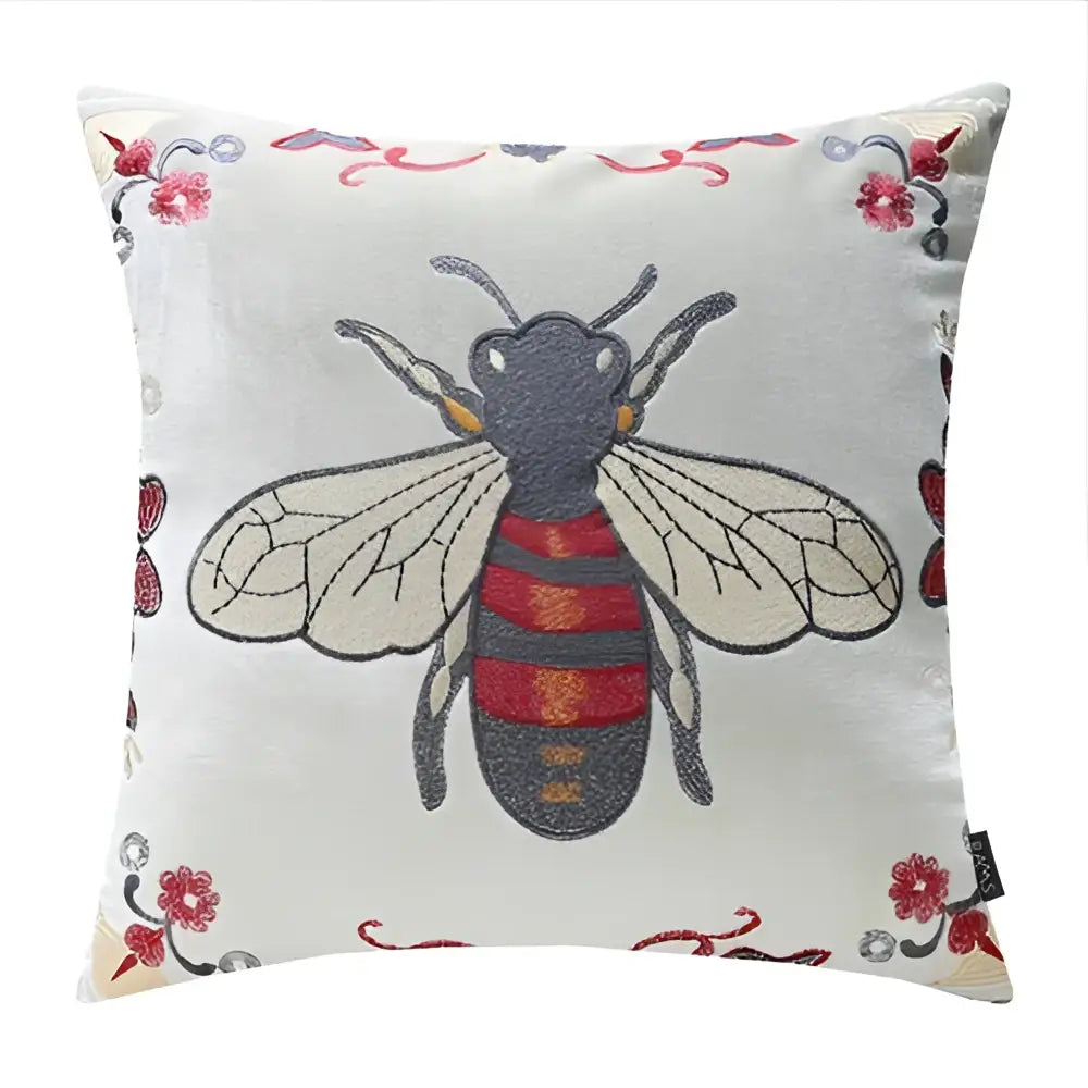 Bee Embroidery Cushion Cover