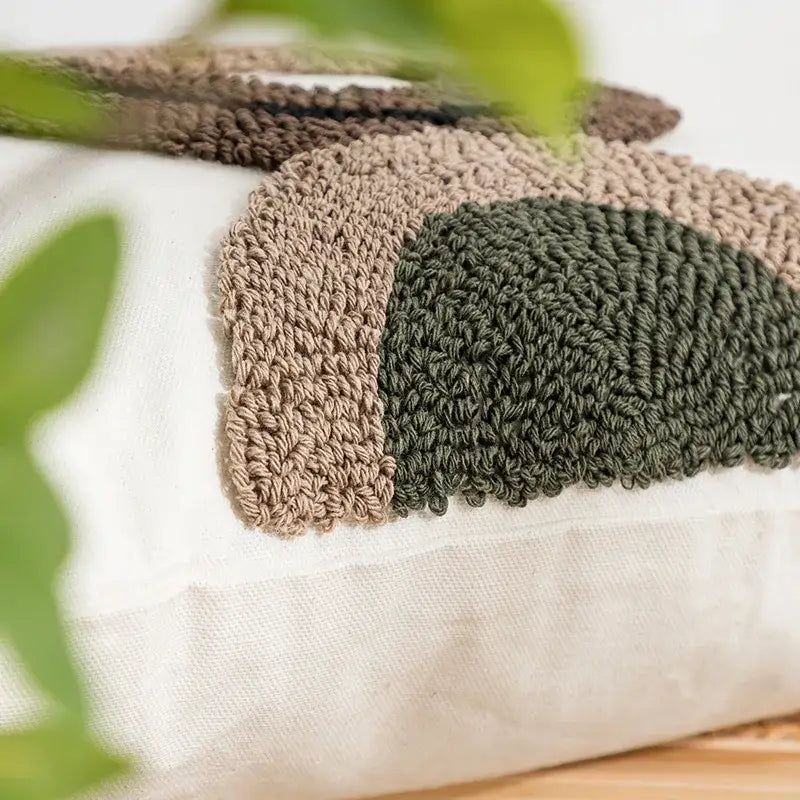 Beige Geometric Embroidered Cushion