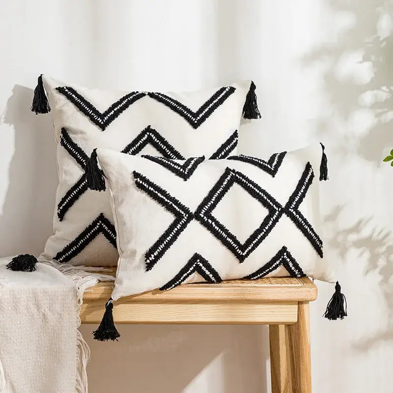 Beige Geometric Embroidered Cushion