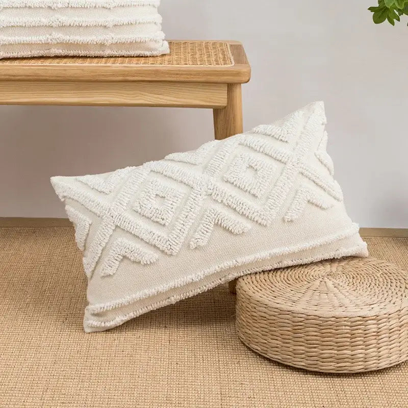 Beige Geometric Embroidered Cushion