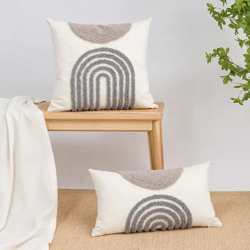 Beige Geometric Embroidered Cushion