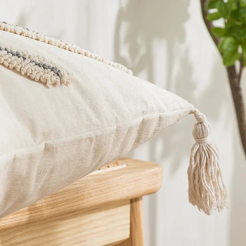 Beige Geometric Embroidered Cushion