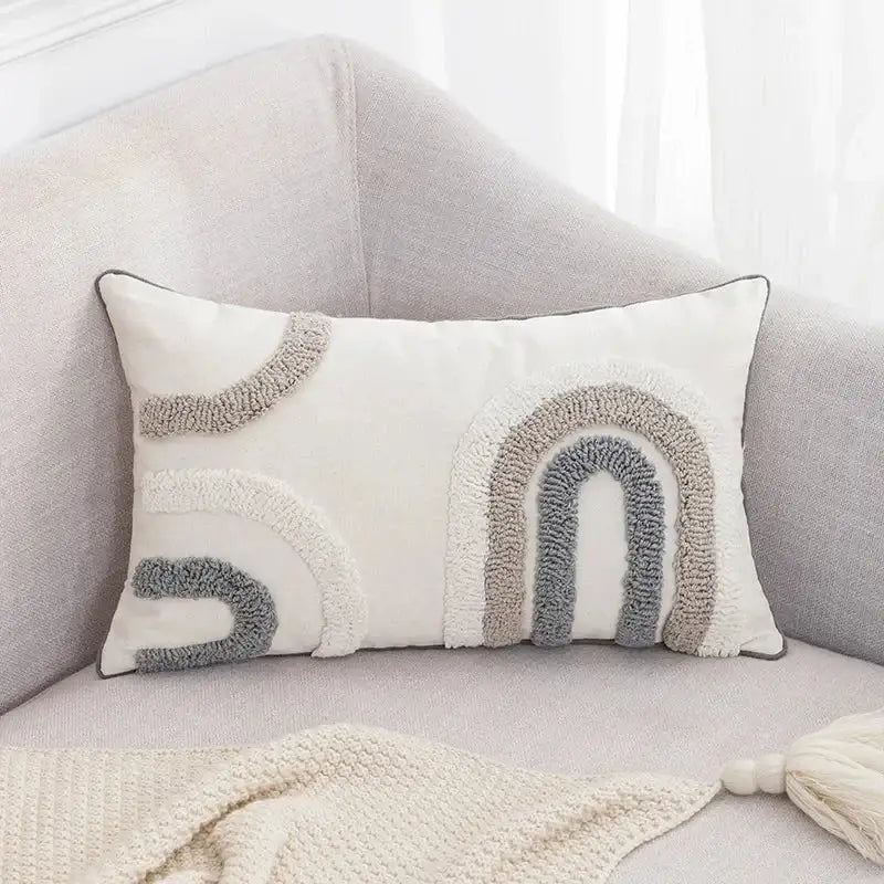 Beige Geometric Embroidered Cushion