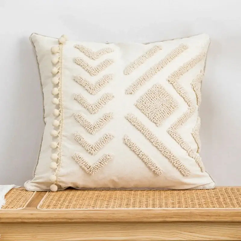 Beige Geometric Embroidered Cushion