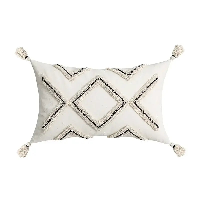 Beige Geometric Embroidered Cushion