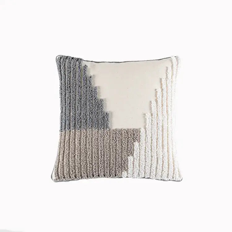 Beige Geometric Embroidered Cushion