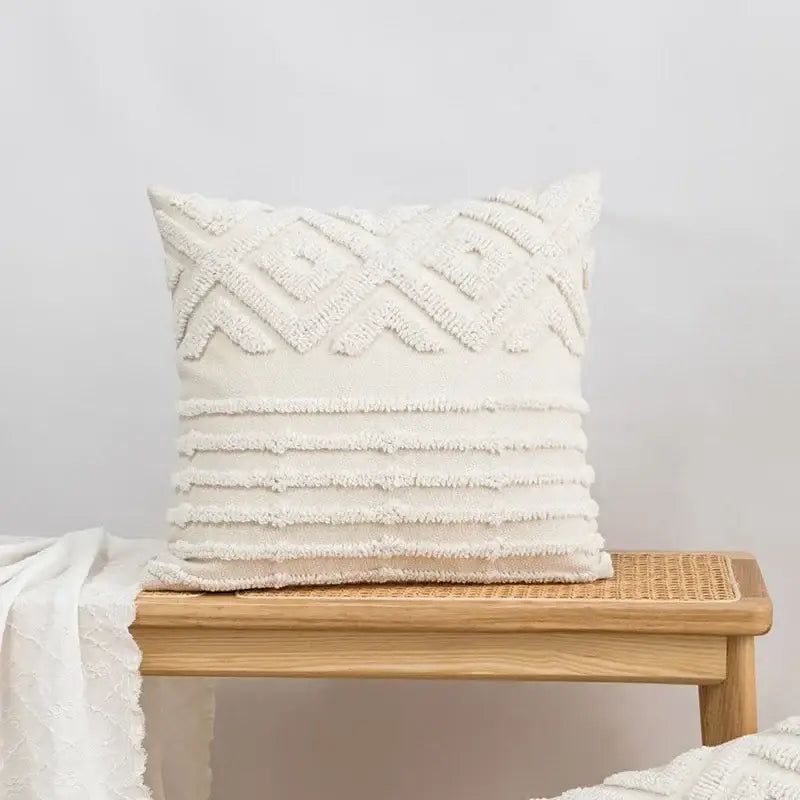 Beige Geometric Embroidered Cushion